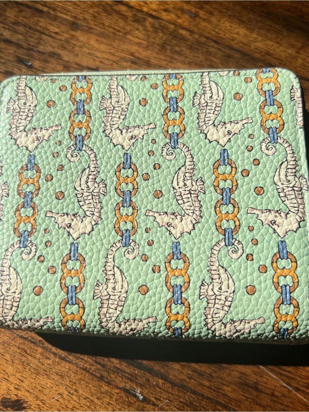 Tory Burch Mint Green Seahorse Print Wallet with Yellow Strap - Picture 2 of 5